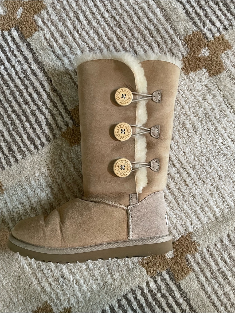 UGG Chestnut Suede Button-Trim Shearling Tall Boots